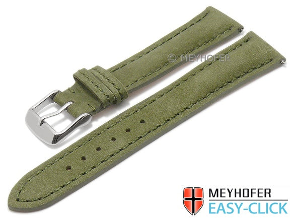 Meyhofer EASY-CLICK Uhrenarmband Yellowstone 18mm olivgrün Leder velourartig abgenäht (Schließenanstoß 16 mm)