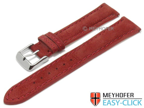 Meyhofer EASY-CLICK Uhrenarmband Yellowstone 18mm dunkelrot Leder velourartig abgenäht (Schließenanstoß 16 mm)