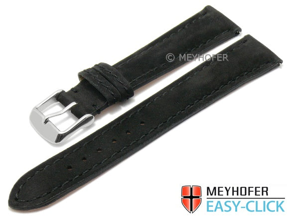 Meyhofer EASY-CLICK Uhrenarmband Yellowstone 22mm schwarz Leder velourartig abgenäht (Schließenanstoß 20 mm)