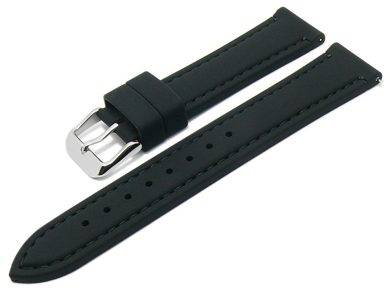 Uhrenarmband EASY-CLICK Millwood 18mm schwarz Silikon glatt abgenäht von MEYHOFER (Schließenbreite 16 mm)