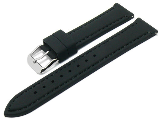 Uhrenarmband EASY-CLICK Millwood 24mm schwarz Silikon glatt abgenäht von MEYHOFER (Schließenbreite 22 mm)