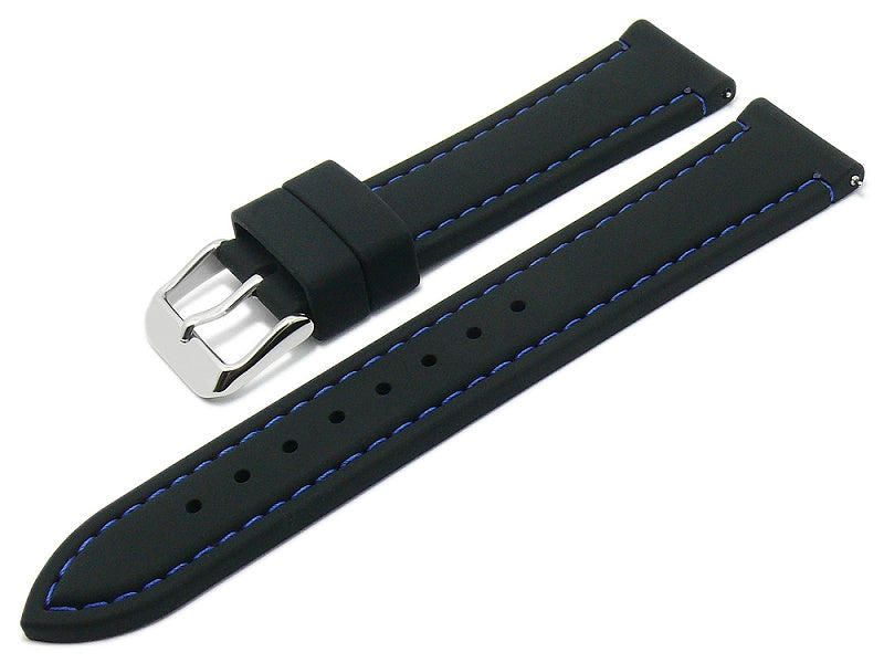 Uhrenarmband EASY-CLICK Millwood 20mm schwarz Silikon glatt blaue Naht von MEYHOFER (Schließenbreite 18 mm)