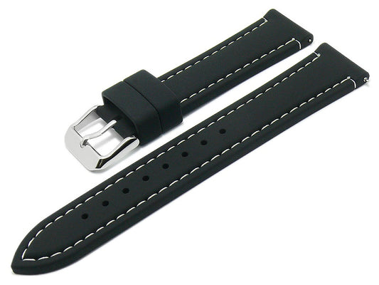 Uhrenarmband EASY-CLICK Millwood 24mm schwarz Silikon glatt helle Kontrastnaht von MEYHOFER (Schließenbreite 22 mm)