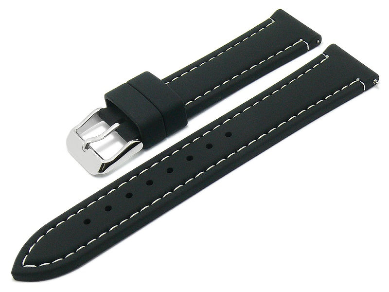 Uhrenarmband EASY-CLICK Millwood 20mm schwarz Silikon glatt helle Kontrastnaht von MEYHOFER (Schließenbreite 18 mm)