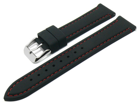 Uhrenarmband EASY-CLICK Millwood 24mm schwarz Silikon glatt rote Kontrastnaht von MEYHOFER (Schließenbreite 22 mm)