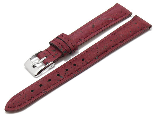 Meyhofer EASY-CLICK Uhrenarmband Elmhurst 14mm bordeaux echt Kork VEGAN abgenäht (Schließenanstoß 12 mm)