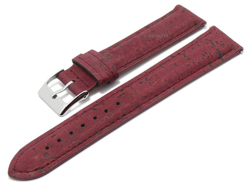 Meyhofer EASY-CLICK Uhrenarmband Elmhurst 18mm bordeaux echt Kork VEGAN abgenäht (Schließenanstoß 16 mm)