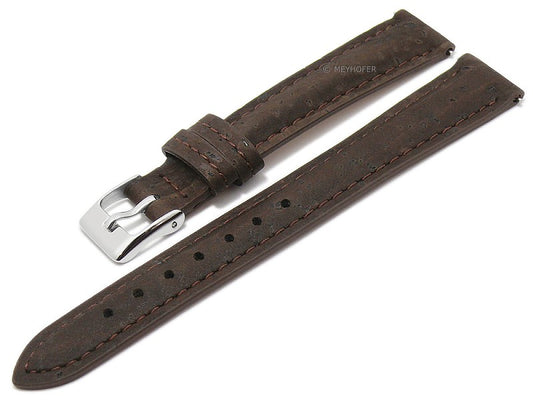 Meyhofer EASY-CLICK Uhrenarmband Elmhurst 14mm dunkelbraun echt Kork VEGAN abgenäht (Schließenanstoß 12 mm)