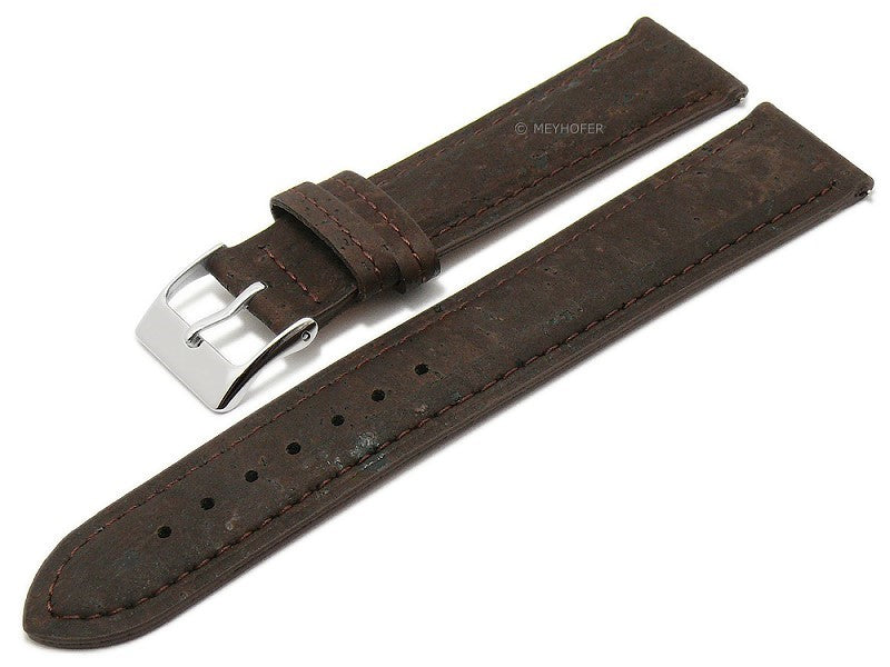 Meyhofer EASY-CLICK Uhrenarmband Elmhurst 16mm dunkelbraun echt Kork VEGAN abgenäht (Schließenanstoß 14 mm)