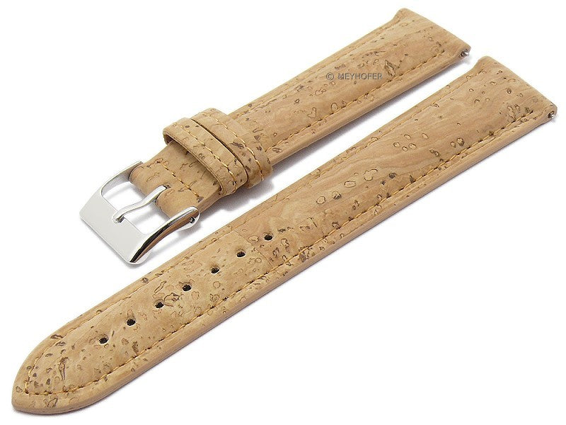 Meyhofer EASY-CLICK Uhrenarmband Elmhurst 16mm hellbraun echt Kork VEGAN abgenäht (Schließenanstoß 14 mm)