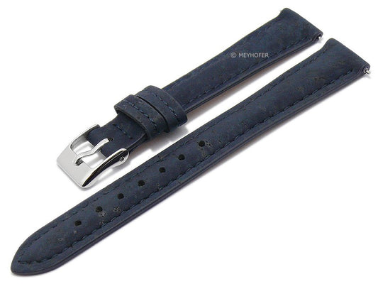 Meyhofer EASY-CLICK Uhrenarmband Elmhurst 14mm dunkelblau echt Kork VEGAN abgenäht (Schließenanstoß 12 mm)