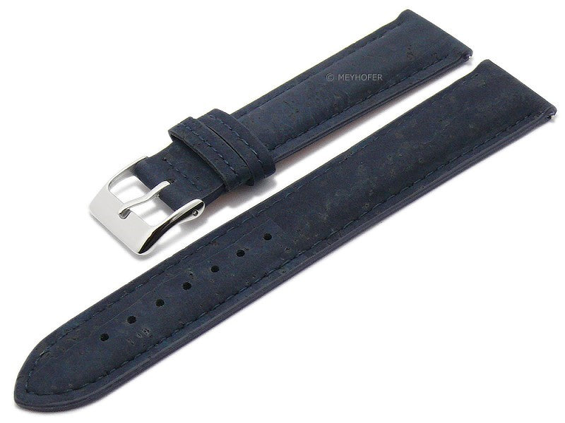 Meyhofer EASY-CLICK Uhrenarmband Elmhurst 22mm dunkelblau echt Kork VEGAN abgenäht (Schließenanstoß 20 mm)