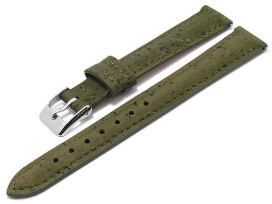 Meyhofer EASY-CLICK Uhrenarmband Elmhurst 14mm olivgrün echt Kork VEGAN abgenäht (Schließenanstoß 12 mm)
