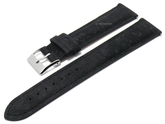 Meyhofer EASY-CLICK Uhrenarmband Elmhurst 16mm schwarz echt Kork VEGAN abgenäht (Schließenanstoß 14 mm)