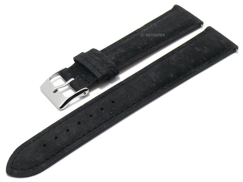 Meyhofer EASY-CLICK Uhrenarmband Elmhurst 18mm schwarz echt Kork VEGAN abgenäht (Schließenanstoß 16 mm)
