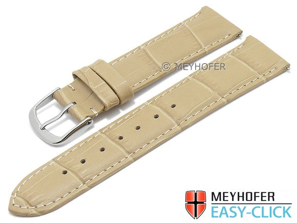 Meyhofer EASY-CLICK Uhrenarmband XS Biscayne 20mm beige Leder Alligator-Prägung abgenäht (Schließenanstoß 18 mm)
