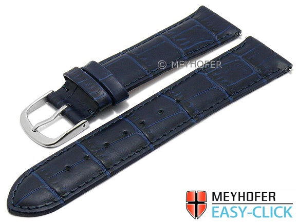 Meyhofer EASY-CLICK Uhrenarmband XS Biscayne 16mm dunkelblau Leder Alligator-Prägung abgenäht (Schließenanstoß 14 mm)