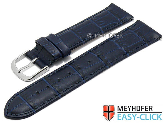 Meyhofer EASY-CLICK Uhrenarmband XS Biscayne 22mm dunkelblau Leder Alligator-Prägung abgenäht (Schließenanstoß 20 mm)