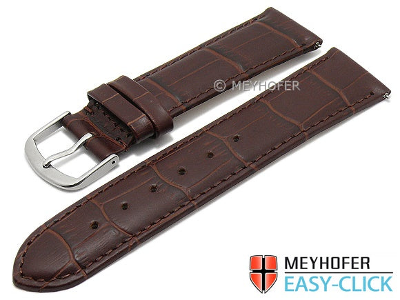 Meyhofer EASY-CLICK Uhrenarmband XS Biscayne 20mm dunkelbraun Leder Alligator-Prägung abgenäht (Schließenanstoß 18 mm)