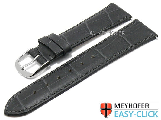 Meyhofer EASY-CLICK Uhrenarmband XS Biscayne 16mm dunkelgrau Leder Alligator-Prägung abgenäht (Schließenanstoß 14 mm)