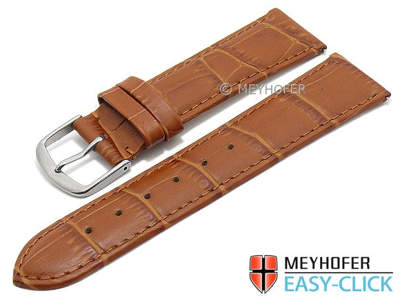 Meyhofer EASY-CLICK Uhrenarmband XS Biscayne 20mm hellbraun Leder Alligator-Prägung abgenäht (Schließenanstoß 18 mm)