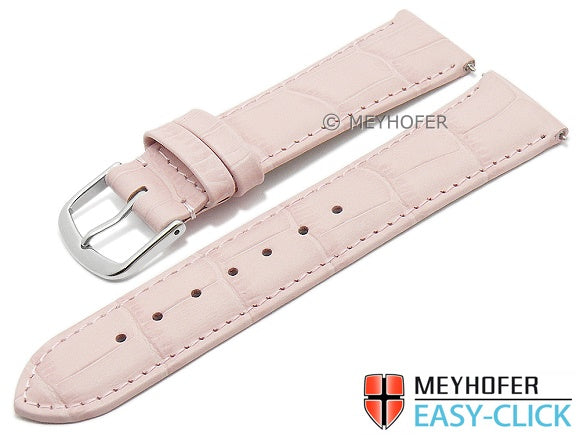 Meyhofer EASY-CLICK Uhrenarmband XS Biscayne 20mm rosa Leder Alligator-Prägung abgenäht (Schließenanstoß 18 mm)