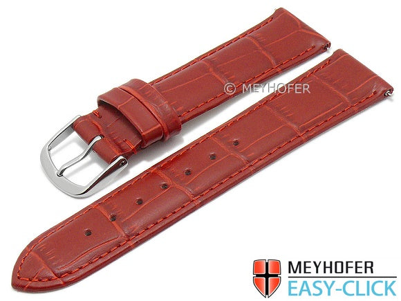 Meyhofer EASY-CLICK Uhrenarmband XS Biscayne 22mm rot Leder Alligator-Prägung abgenäht (Schließenanstoß 20 mm)