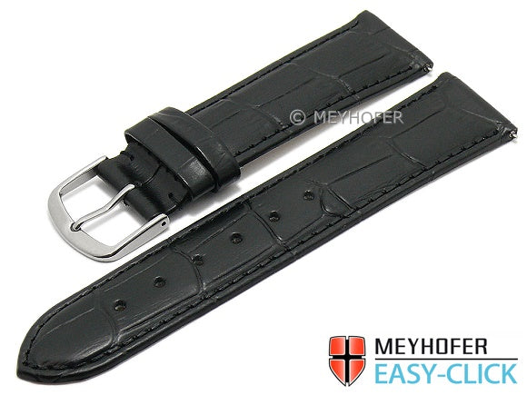 Meyhofer EASY-CLICK Uhrenarmband XS Biscayne 16mm schwarz Leder Alligator-Prägung abgenäht (Schließenanstoß 14 mm)