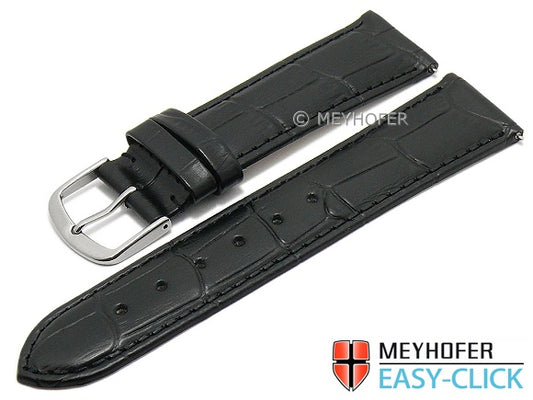 Meyhofer EASY-CLICK Uhrenarmband XS Biscayne 22mm schwarz Leder Alligator-Prägung abgenäht (Schließenanstoß 20 mm)