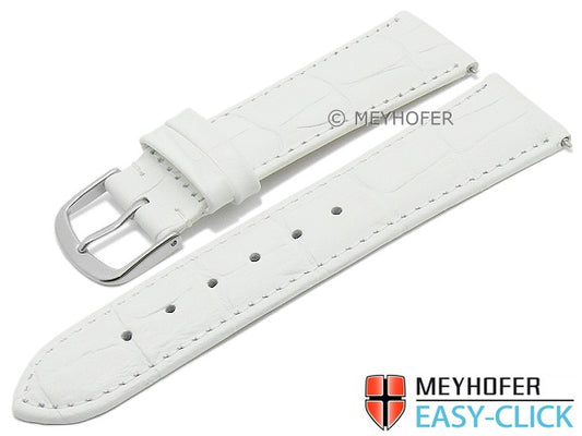Meyhofer EASY-CLICK Uhrenarmband XS Biscayne 20mm weiß Leder Alligator-Prägung abgenäht (Schließenanstoß 18 mm)