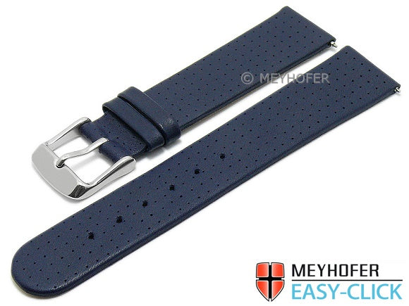 Meyhofer EASY-CLICK Uhrenarmband Adelaide 18mm dunkelblau Leder perforiert matt (Schließenanstoß 18 mm)