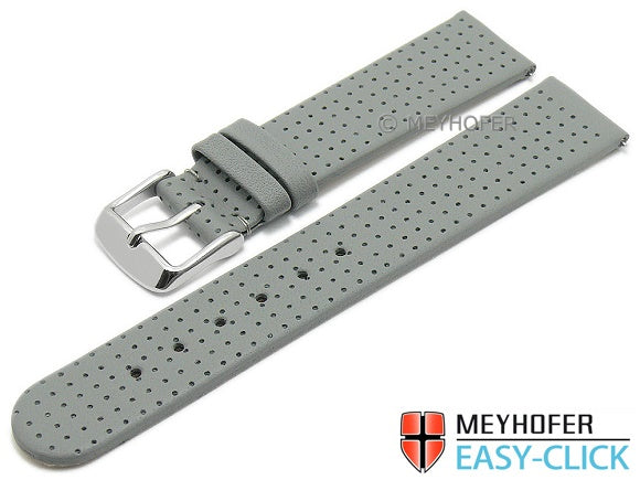 Meyhofer EASY-CLICK Uhrenarmband Adelaide 20mm grau Leder perforiert matt (Schließenanstoß 18 mm)