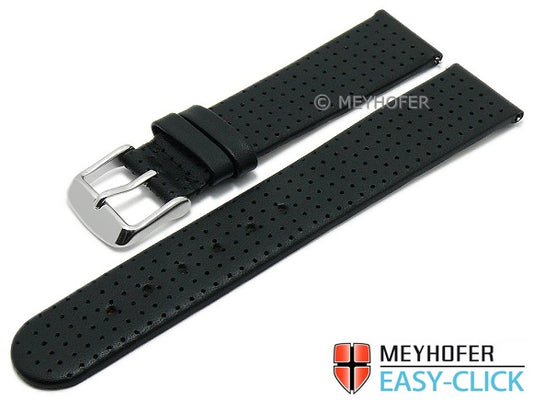 Meyhofer EASY-CLICK Uhrenarmband Adelaide 18mm schwarz Leder perforiert matt (Schließenanstoß 18 mm)