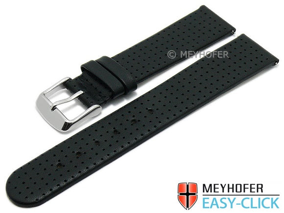 Meyhofer EASY-CLICK Uhrenarmband Adelaide 20mm schwarz Leder perforiert matt (Schließenanstoß 18 mm)