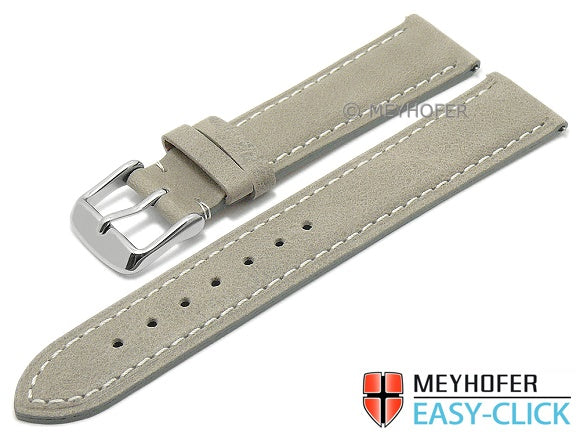 Meyhofer EASY-CLICK Uhrenarmband Bryce 18mm hellgrau Leder Vintage-Look helle Naht (Schließenanstoß 16 mm)