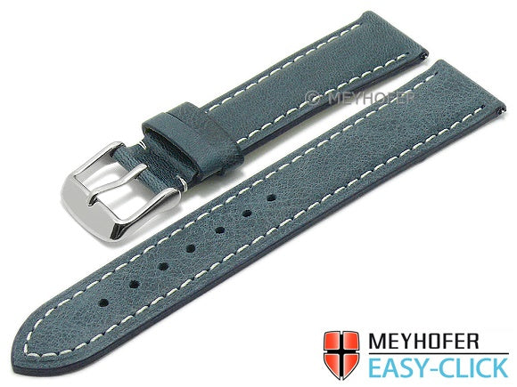 Meyhofer EASY-CLICK Uhrenarmband Bryce 24mm mittelblau Leder Vintage-Look helle Naht (Schließenanstoß 22 mm)