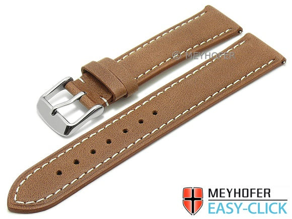 Meyhofer EASY-CLICK Uhrenarmband Bryce 24mm hellbraun Leder Vintage-Look helle Naht (Schließenanstoß 22 mm)
