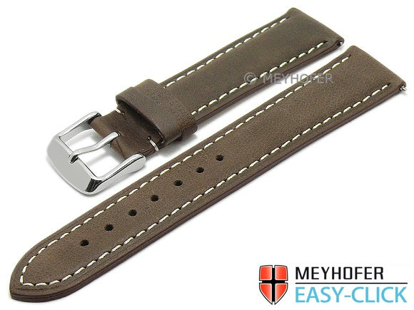 Meyhofer EASY-CLICK Uhrenarmband Bryce 18mm dunkelbraun Leder Vintage-Look helle Naht (Schließenanstoß 16 mm)