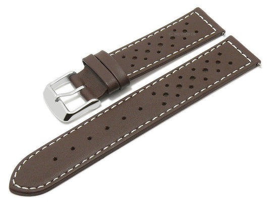 Meyhofer EASY-CLICK Uhrenarmband Alton 18mm dunkelbraun Leder Racing-Look helle Naht (Schließenanstoß 18 mm)
