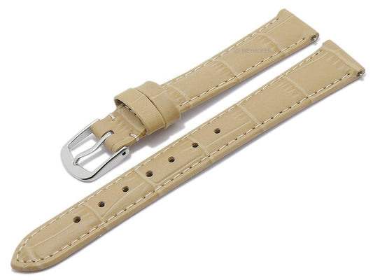 Meyhofer EASY-CLICK Uhrenarmband Sacaton 13mm beige Leder Alligator-Prägung abgenäht (Schließenanstoß 12 mm)