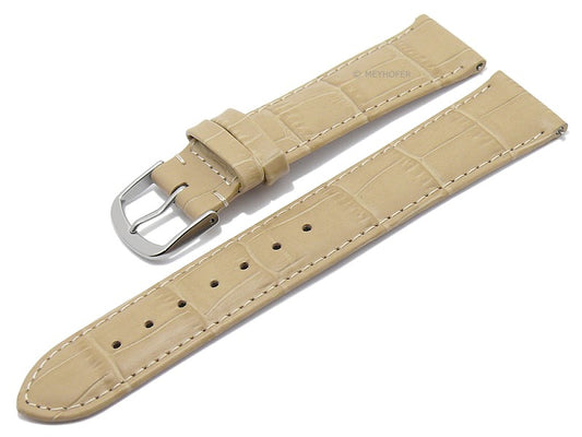 Meyhofer EASY-CLICK Uhrenarmband Sacaton 24mm beige Leder Alligator-Prägung abgenäht (Schließenanstoß 22 mm)
