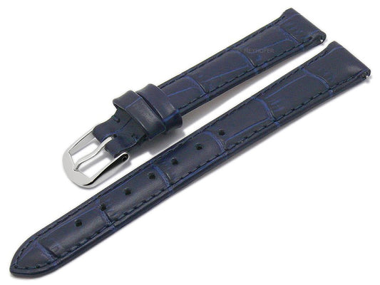 Meyhofer EASY-CLICK Uhrenarmband Sacaton 14mm dunkelblau Leder Alligator-Prägung abgenäht (Schließenanstoß 12 mm)