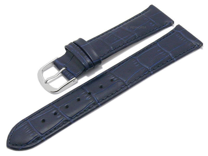 Uhrenarmband EASY-CLICK Sacaton 24mm dunkelblau echt Leder Alligator-Prägung abgenäht von MEYHOFER (Schließenbreite 22 mm)