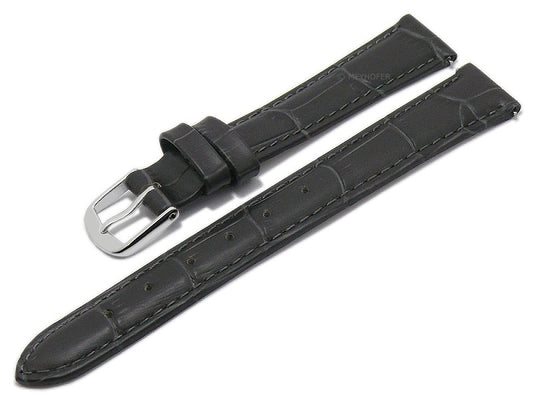 Meyhofer EASY-CLICK Uhrenarmband XL Payson 14mm dunkelgrau Leder Alligator-Prägung abgenäht (Schließenanstoß 12 mm)