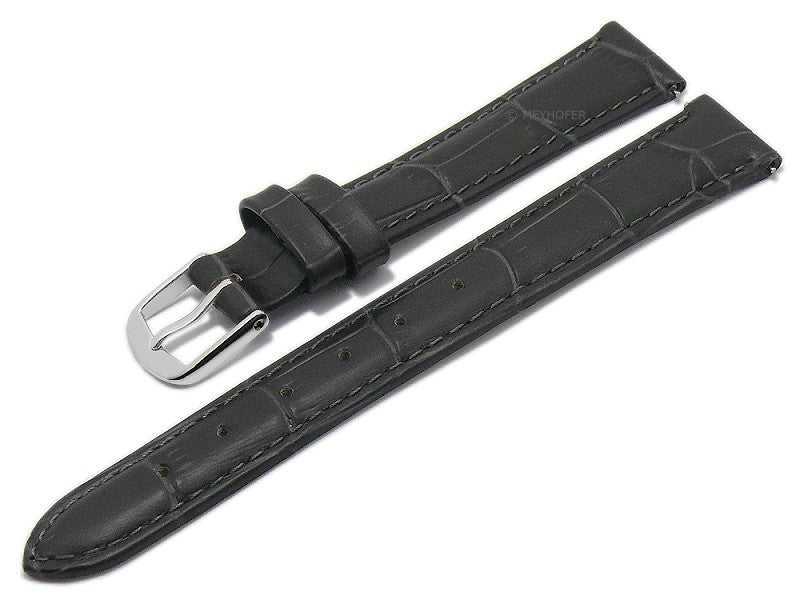Meyhofer EASY-CLICK Uhrenarmband XL Payson 14mm dunkelgrau Leder Alligator-Prägung abgenäht (Schließenanstoß 12 mm)