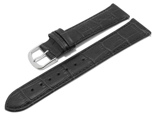 Meyhofer EASY-CLICK Uhrenarmband XL Payson 16mm dunkelgrau Leder Alligator-Prägung abgenäht (Schließenanstoß 16 mm)