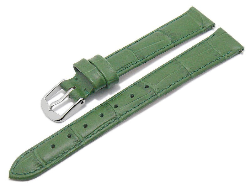 Meyhofer EASY-CLICK Uhrenarmband Sacaton 14mm grün Leder Alligator-Prägung abgenäht (Schließenanstoß 12 mm)