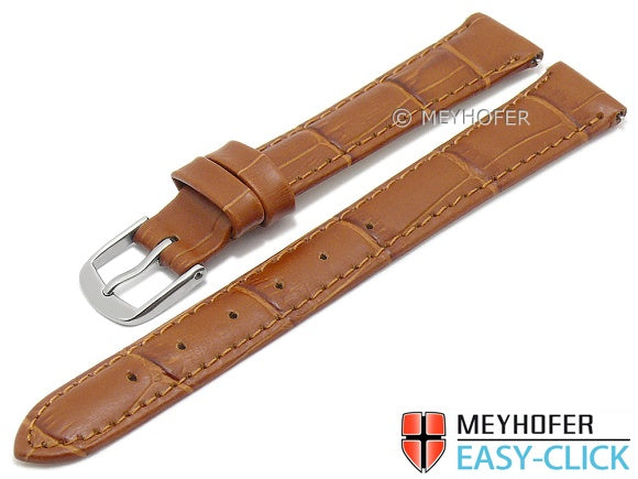 Meyhofer EASY-CLICK Uhrenarmband Sacaton 14mm hellbraun Leder Alligator-Prägung abgenäht (Schließenanstoß 12 mm)