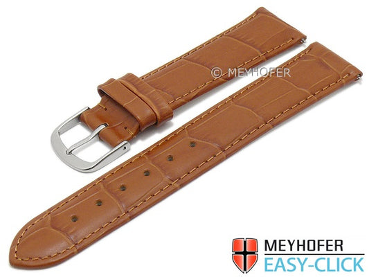 Meyhofer EASY-CLICK Uhrenarmband XL Payson 20mm hellbraun Leder Alligator-Prägung abgenäht (Schließenanstoß 20 mm)
