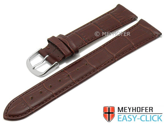 Meyhofer EASY-CLICK Uhrenarmband XL Payson 20mm dunkelbraun Leder Alligator-Prägung abgenäht (Schließenanstoß 20 mm)